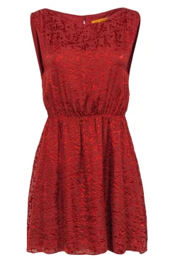 Alice & Olivia - Orange Velvet Textured Sleeveless Fit & Flare Dress Sz M