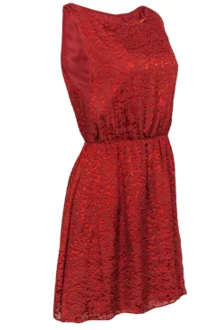 Alice & Olivia - Orange Velvet Textured Sleeveless Fit & Flare Dress Sz M