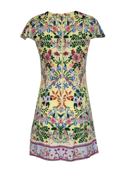 Alice & Olivia - Pale Yellow w/ Multicolor Floral Print Flutter Sleeve Dress Sz 2