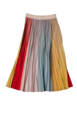 Alice & Olivia - Pastel Blue, Yellow, Red, & White Pleated Midi Skirt Sz 10