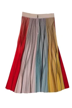 Alice & Olivia - Pastel Blue, Yellow, Red, & White Pleated Midi Skirt Sz 10