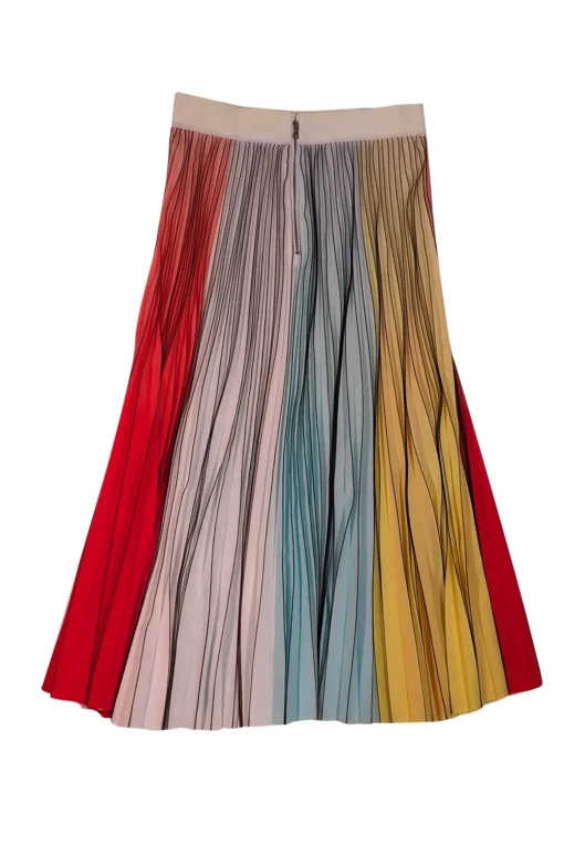Alice & Olivia - Pastel Blue, Yellow, Red, & White Pleated Midi Skirt Sz 10