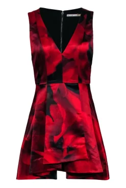 Alice & Olivia - Red & Black Rose Print Sleeveless Dress Sz 0
