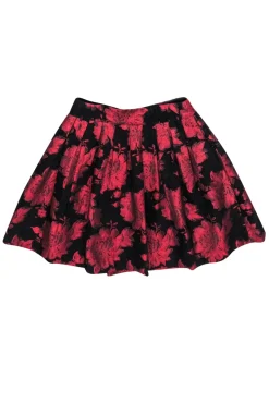 Alice & Olivia - Red & Black Shimmer Rose Brocade Mini Skirt Sz 2