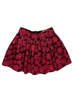 Alice & Olivia - Red & Black Rose Print Flared Skirt Sz 6