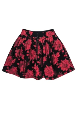Alice & Olivia - Red & Black Shimmer Rose Brocade Mini Skirt Sz 2