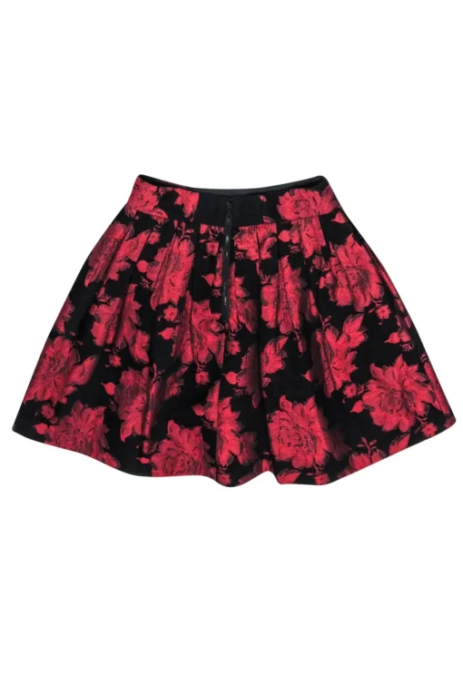 Alice & Olivia - Red & Black Shimmer Rose Brocade Mini Skirt Sz 2
