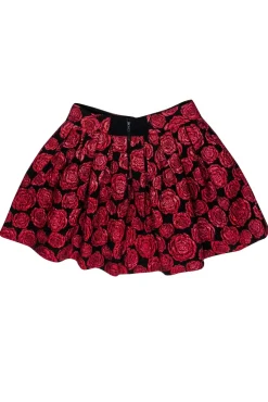 Alice & Olivia - Red & Black Rose Print Flared Skirt Sz 6
