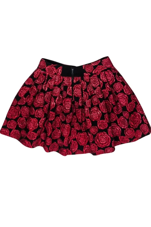 Alice & Olivia - Red & Black Rose Print Flared Skirt Sz 6