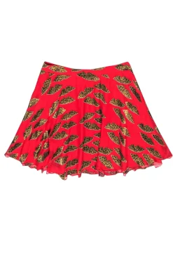 Alice & Olivia - Red Flare Miniskirt w/ Cheetah Print Lips Sz 10