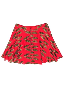 Alice & Olivia - Red Flare Miniskirt w/ Cheetah Print Lips Sz 10