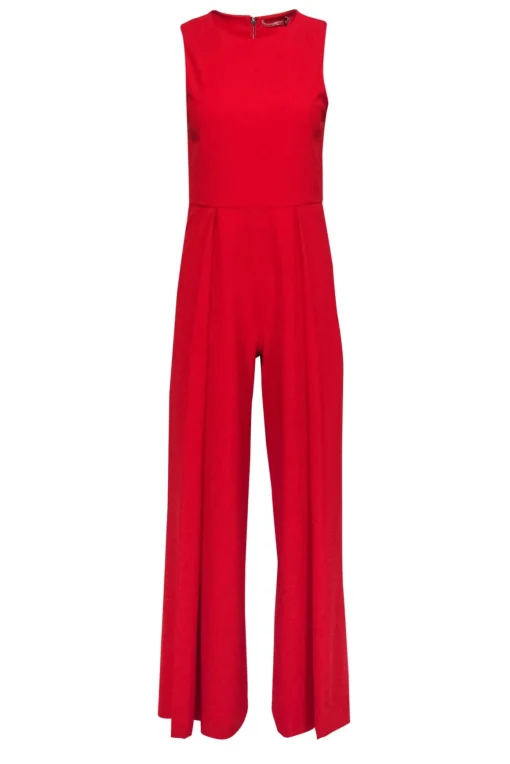 Alice & Olivia - Red Sleeveless Wide Leg Pleated Jumpsuit Sz 4