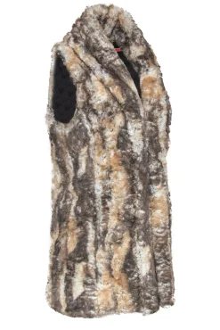 Alice & Olivia - Tan, White & Grey Marbled Faux Fur Open Vest Sz M