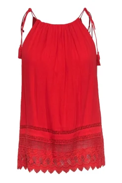 Alice & Olivia - Tomato Red Tank w/ Embroidered Hem & Tassel Ties Sz M