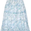 Alice & Olivia - White & Blue Embroidered Tiered Maxi Skirt Sz L