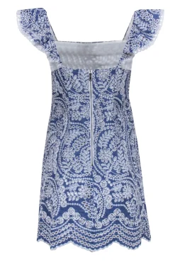 Alice & Olivia - White Embroidered Chambray Mini Dress Sz 4