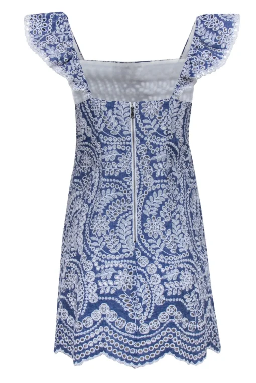Alice & Olivia - White Embroidered Chambray Mini Dress Sz 4