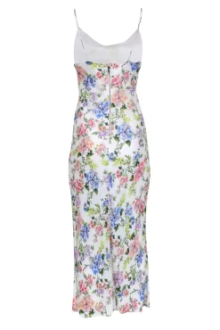 Alice & Olivia - White w/ Multicolor Floral Print Cowl Neck Midi Dress Sz 6