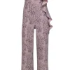 Alice & Trixie - Light Pink & Black Reptile Print Strapless Jumpsuit w/ Flounce Sz XS