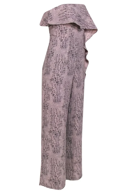 Alice & Trixie - Light Pink & Black Reptile Print Strapless Jumpsuit w/ Flounce Sz XS