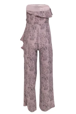 Alice & Trixie - Light Pink & Black Reptile Print Strapless Jumpsuit w/ Flounce Sz XS
