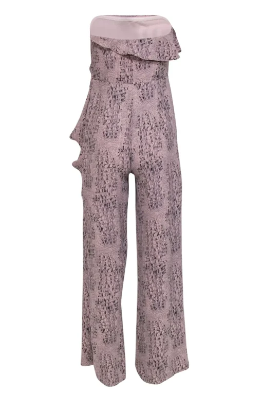 Alice & Trixie - Light Pink & Black Reptile Print Strapless Jumpsuit w/ Flounce Sz XS