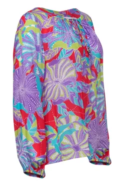 Alice & Trixie - Multicolored Abstract Floral Print Peasant Top Sz M