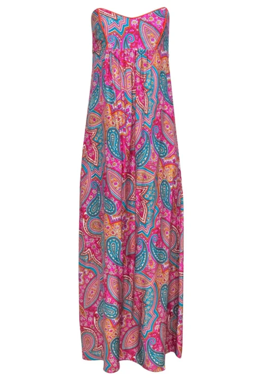 Alice & Trixie - Pink & Multicolored Paisley Print Silk Maxi Dress Sz XS