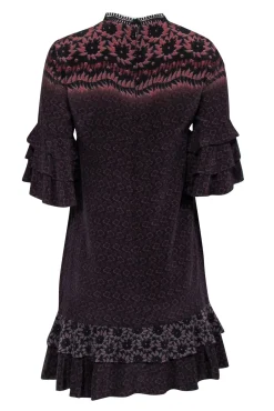 All Saints - Black, Brown, & Rust Print Ruffle Sleeve & Hem Dress Sz S