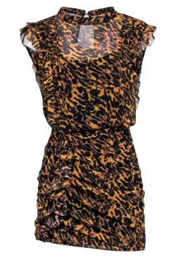 All Saints - Brown & Black Leopard Print Ruched Dress Sz 4