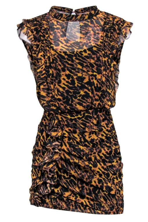 All Saints - Brown & Black Leopard Print Ruched Dress Sz 4