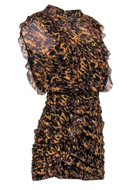 All Saints - Brown & Black Leopard Print Ruched Dress Sz 4