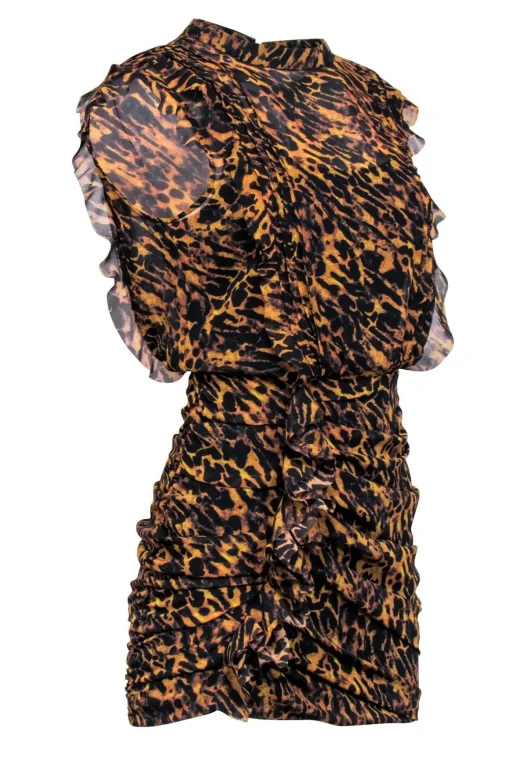 All Saints - Brown & Black Leopard Print Ruched Dress Sz 4