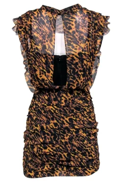 All Saints - Brown & Black Leopard Print Ruched Dress Sz 4