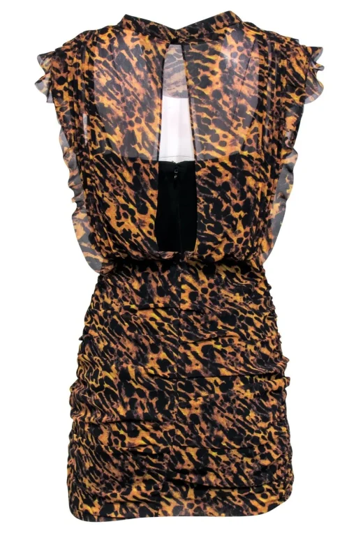 All Saints - Brown & Black Leopard Print Ruched Dress Sz 4