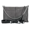 All Saints - Grey Calf Hair Shoulder Bag w/ Silver-Toned Chain & Leather Trim