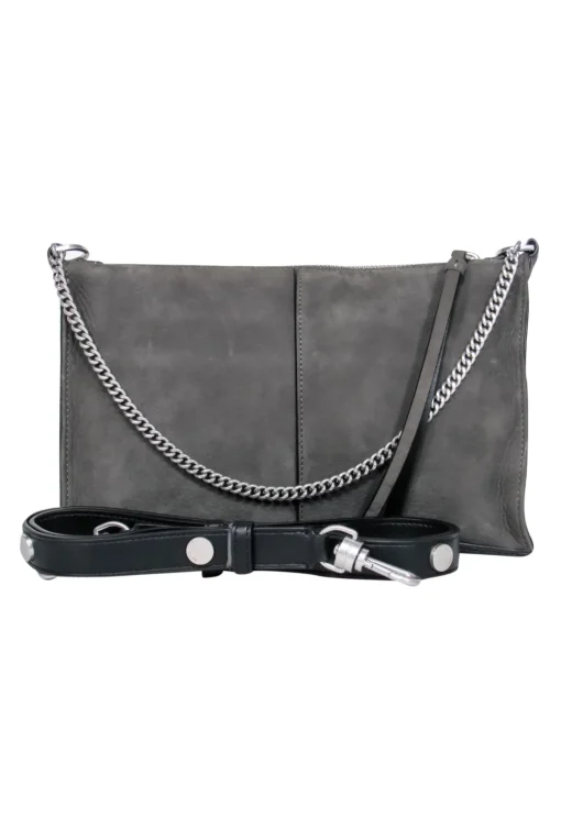 All Saints - Grey Calf Hair Shoulder Bag w/ Silver-Toned Chain & Leather Trim