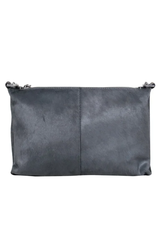 All Saints - Grey Calf Hair Shoulder Bag w/ Silver-Toned Chain & Leather Trim