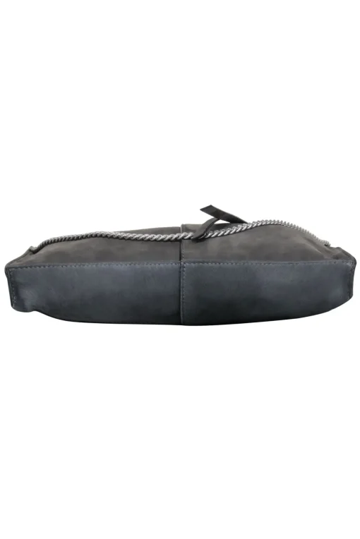 All Saints - Grey Calf Hair Shoulder Bag w/ Silver-Toned Chain & Leather Trim