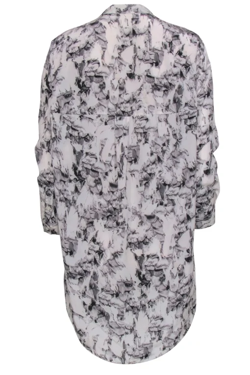 All Saints - Ivory, Grey & Pink Floral Print Button-Up Silk Shirtdress Sz 2