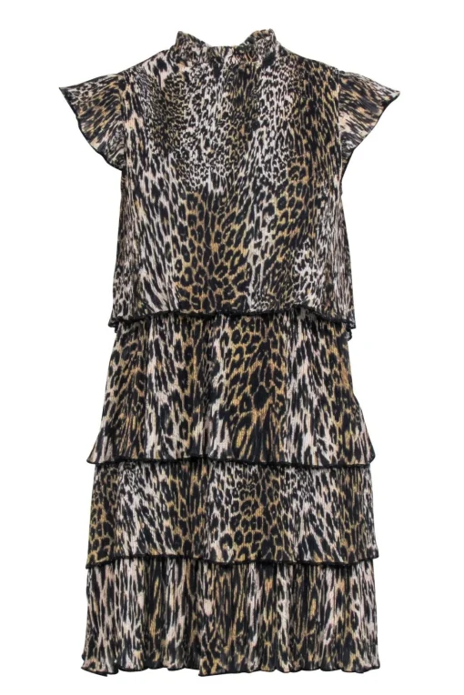 All Saints - Tan & Black Leopard Print Sleeveless "Antheia Kiku" Mini Dress Sz 4