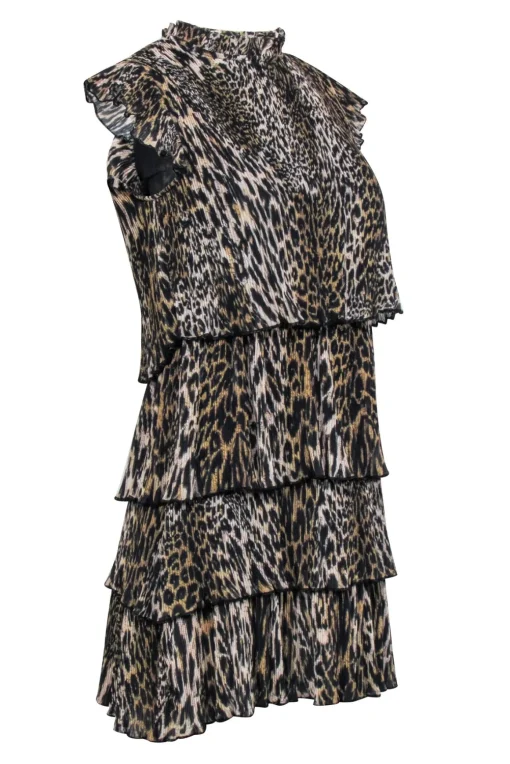 All Saints - Tan & Black Leopard Print Sleeveless "Antheia Kiku" Mini Dress Sz 4