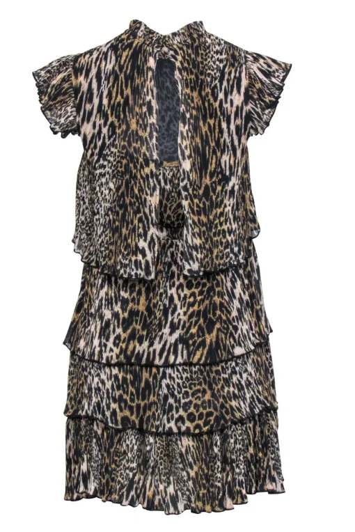 All Saints - Tan & Black Leopard Print Sleeveless "Antheia Kiku" Mini Dress Sz 4