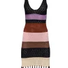 Allison - Black, Brown, & Lavender Knit Fringe Hem Dress Sz XS
