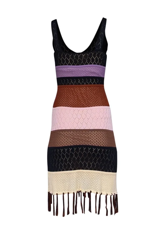 Allison - Black, Brown, & Lavender Knit Fringe Hem Dress Sz XS