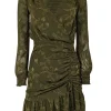 Allison - Green Textured Wrap Bodice Drawstring Detail Dress Sz XS