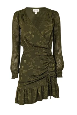 Allison - Green Textured Wrap Bodice Drawstring Detail Dress Sz XS