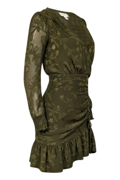 Allison - Green Textured Wrap Bodice Drawstring Detail Dress Sz XS