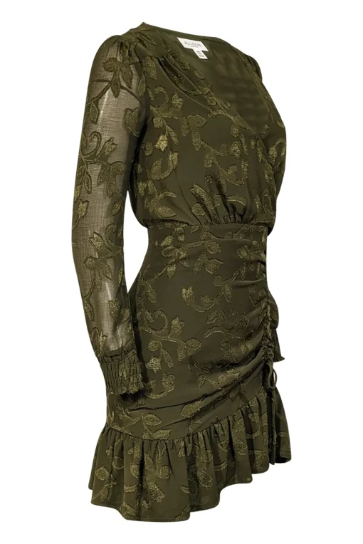 Allison - Green Textured Wrap Bodice Drawstring Detail Dress Sz XS