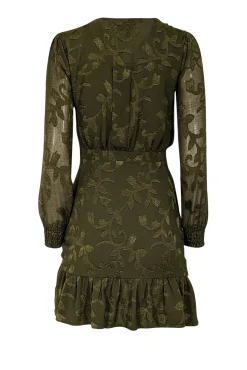 Allison - Green Textured Wrap Bodice Drawstring Detail Dress Sz XS